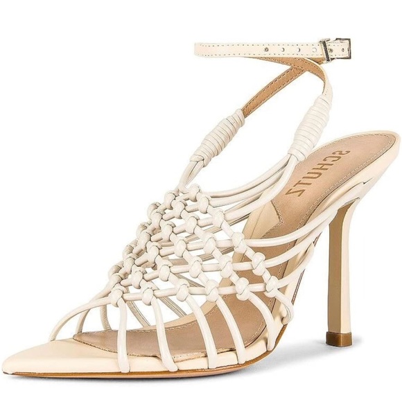 Schutz Tinah Egg Shell Woven Vamp Ankle Strap
Open Toe Stiletto Heel Sandals - Picture 3 of 4
